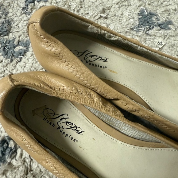 Vintage Hush Puppies Steps Tan Leather Block Heel Ballet Pumps Size 8 - Picture 4 of 8
